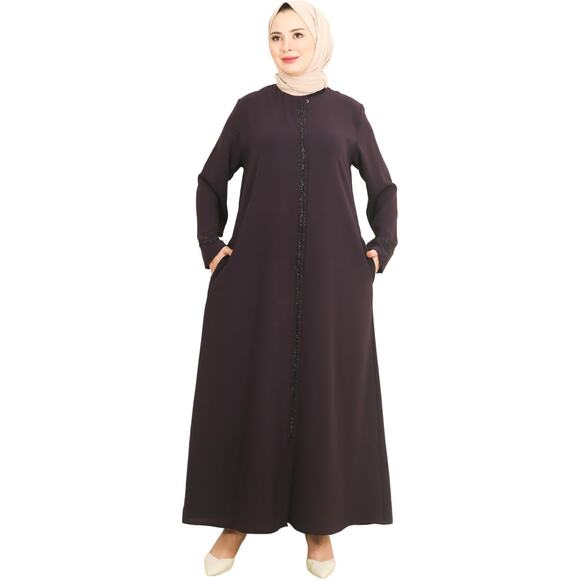 Abaya for Muslim, Zipper and Stone Details, Long Sleeve Dress Islamic Kaftan XXL - Picture 2 of 5